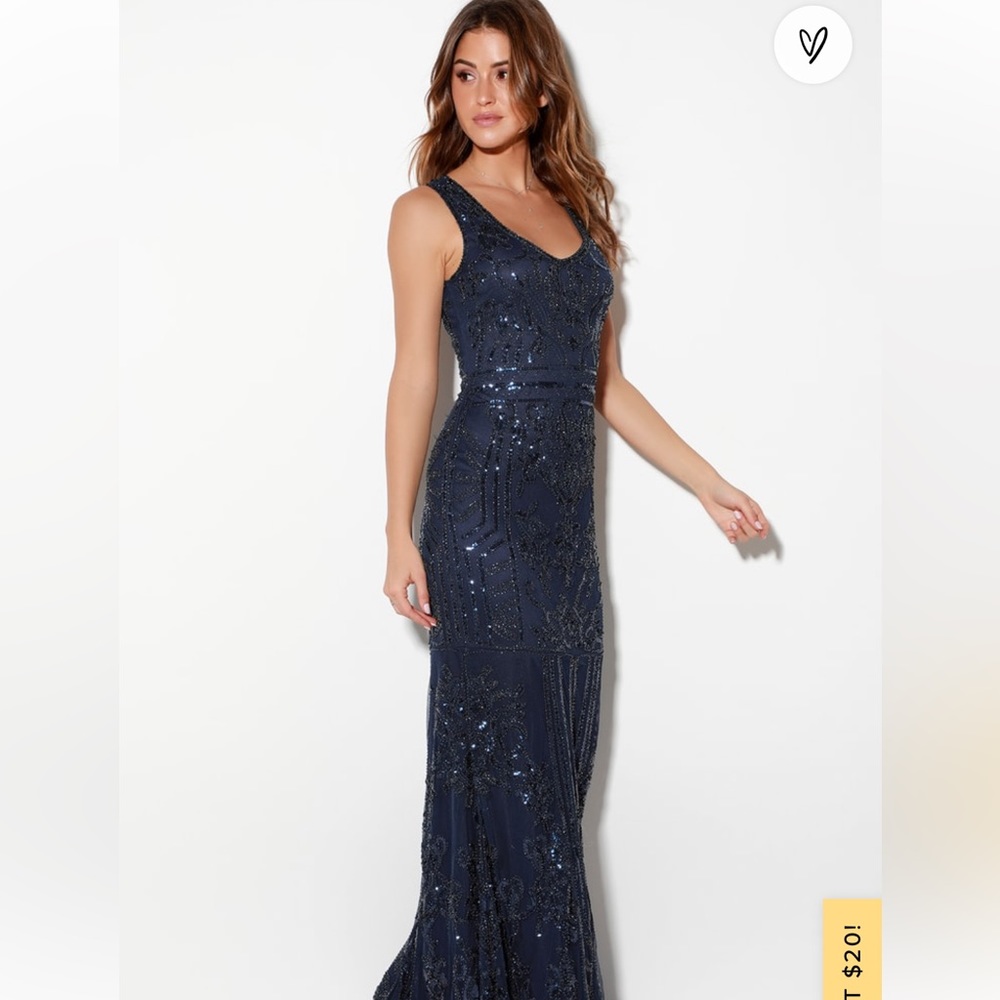 LULUS DRAMATIC ENTRANCE maxi navy blue sequence dress GALA DRESS